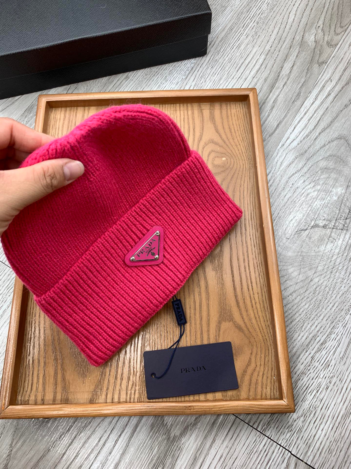 PRADA BEANIIE HAT IN BRIGHT PINK WOOL 335037