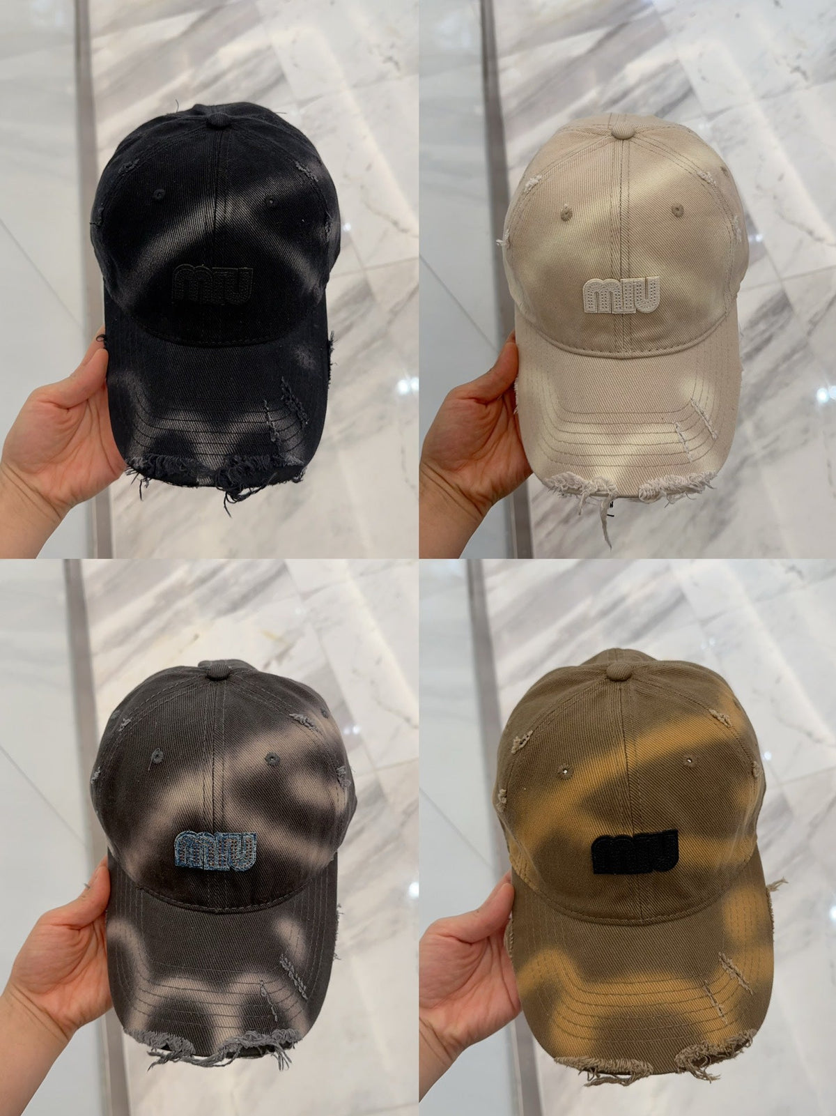 MIU MIU MM BASEBALL CAP IN DARK MOCHA BROWN DISTRESSED FABRIC STYLE 2
