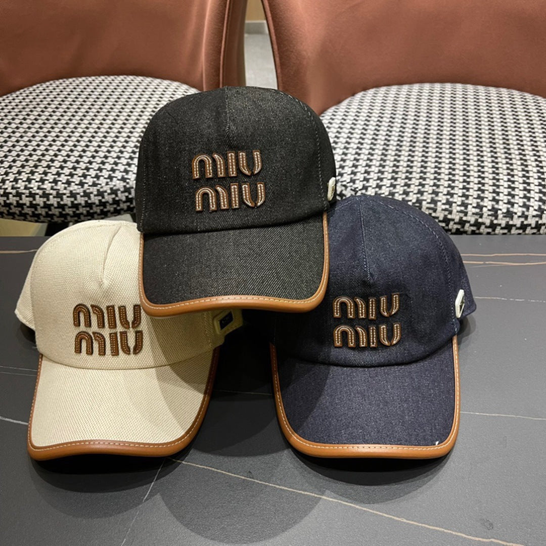 MIU MIU MM BASEBALL CAP IN LIGHT BEIGE FABRIC AND CALFSKIN
