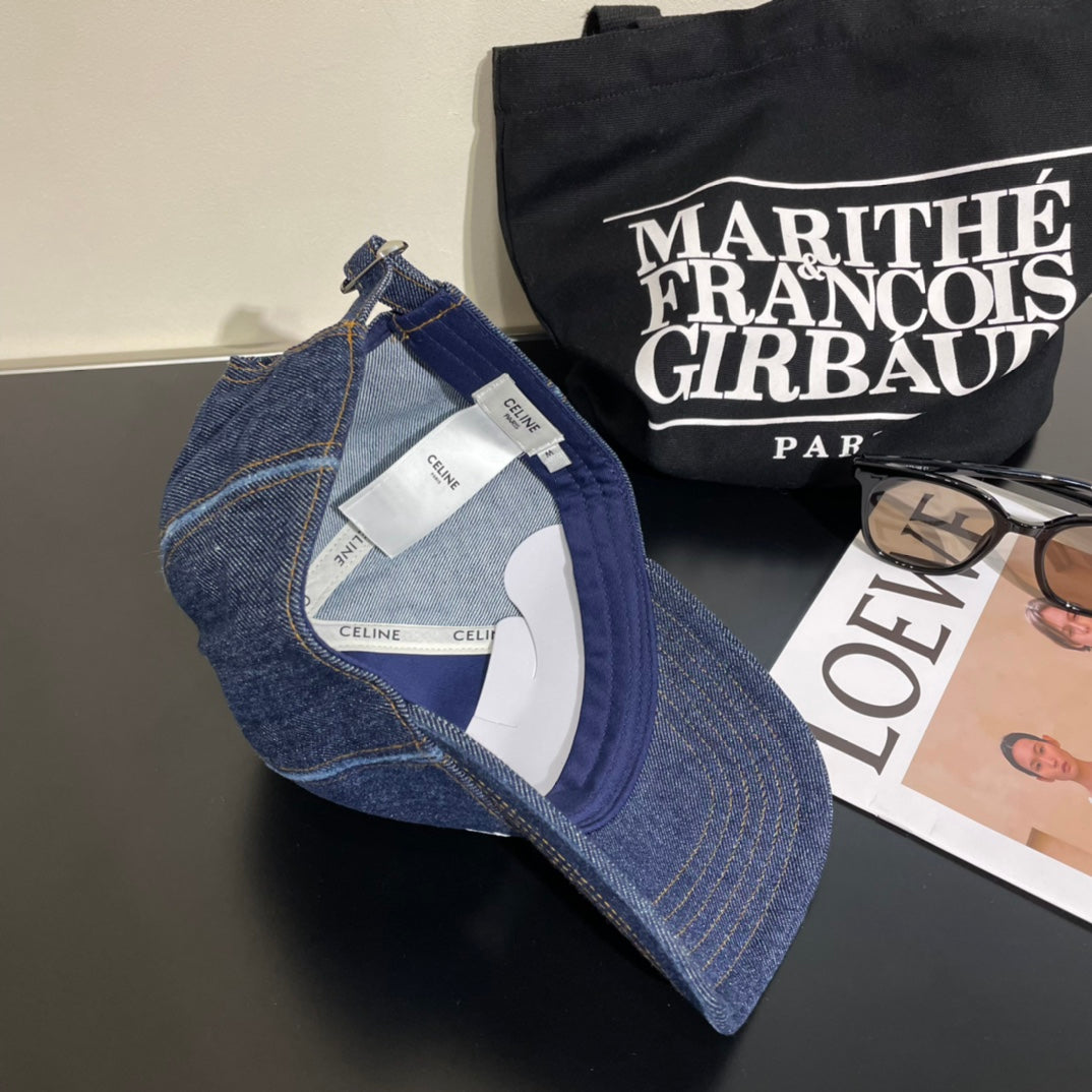 CELINE 25S BASEBALL CAP IN DENIM BLUE LETTER EMBROIDERY