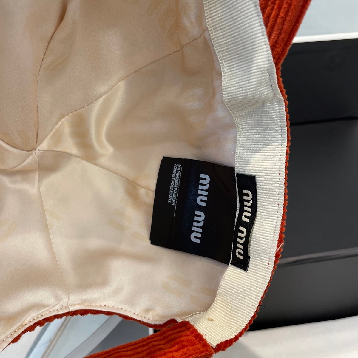 MIU MIU MM BASEBALL CAP IN ORANGE VELVET