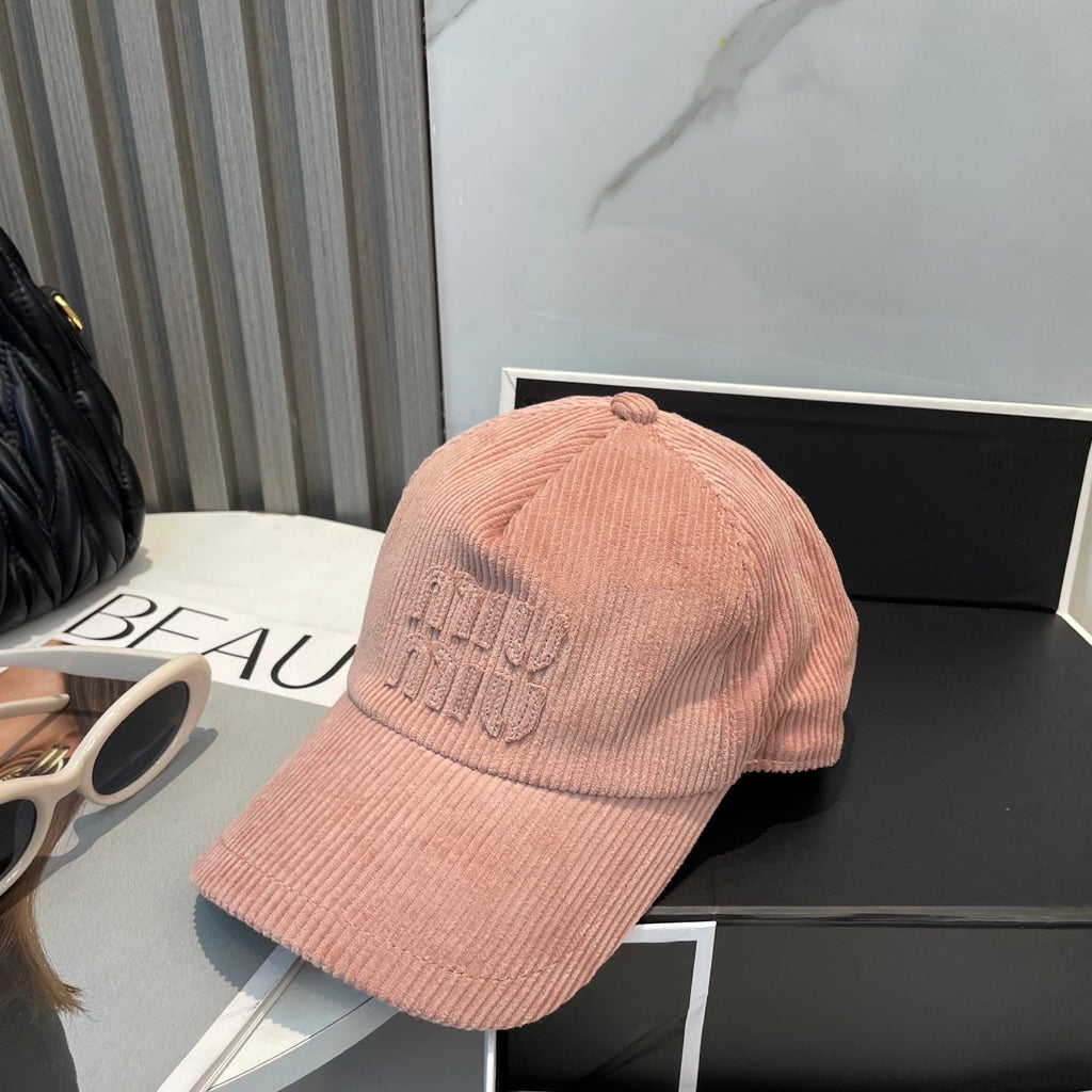 MIU MIU MM BASEBALL CAP IN PEACHY PINK VELVET