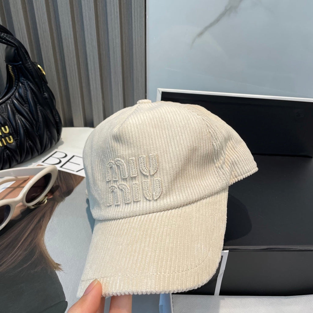 MIU MIU MM BASEBALL CAP IN CREAM WHITE VELVET