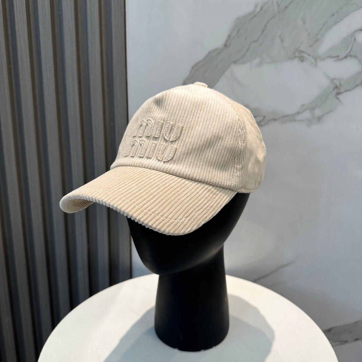 MIU MIU MM BASEBALL CAP IN CREAM WHITE VELVET