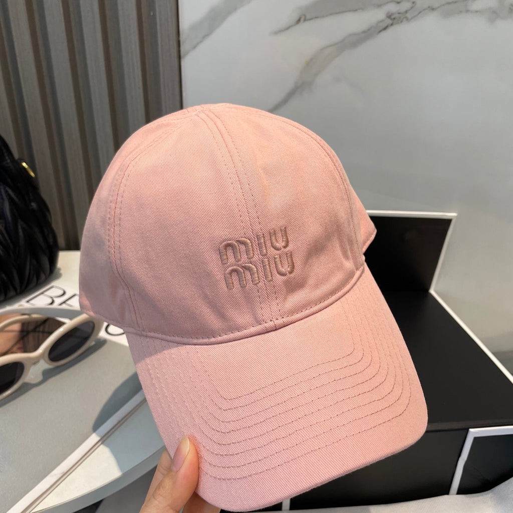 MIU MIU MM BASEBALL CAP IN PEACHY PINK FABRIC BRAND EMBROIDERY