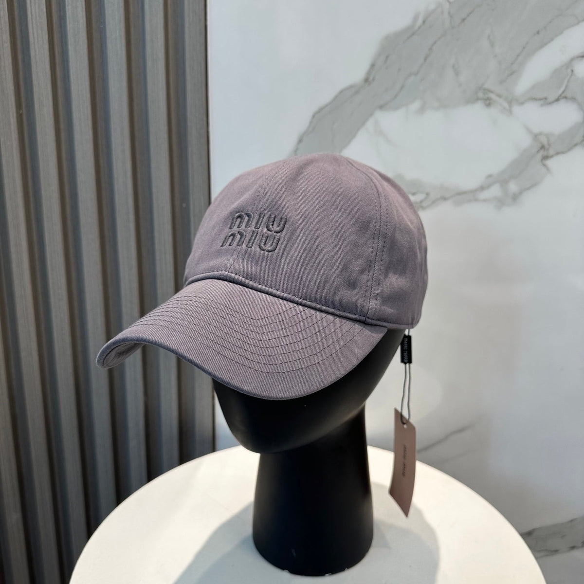 MIU MIU MM BASEBALL CAP IN GREY ORANGE FABRIC BRAND EMBROIDERY