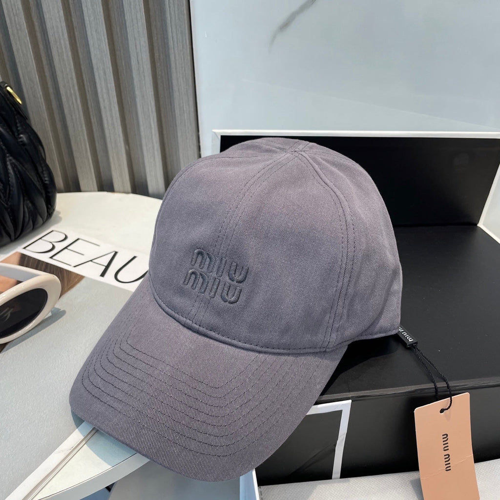 MIU MIU MM BASEBALL CAP IN GREY ORANGE FABRIC BRAND EMBROIDERY
