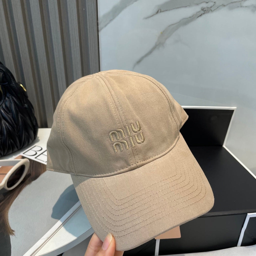 MIU MIU MM BASEBALL CAP IN BEIGE FABRIC BRAND EMBROIDERY