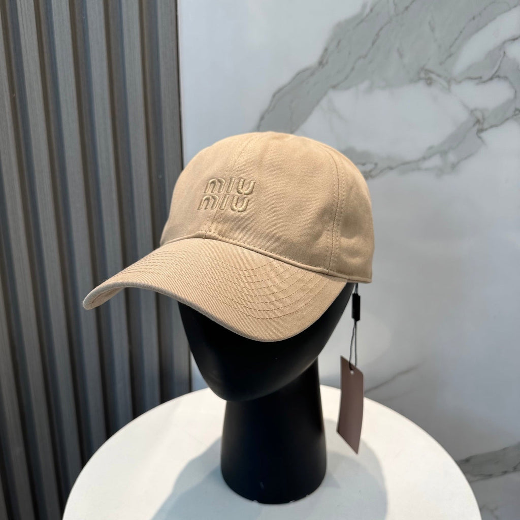 MIU MIU MM BASEBALL CAP IN BEIGE FABRIC BRAND EMBROIDERY