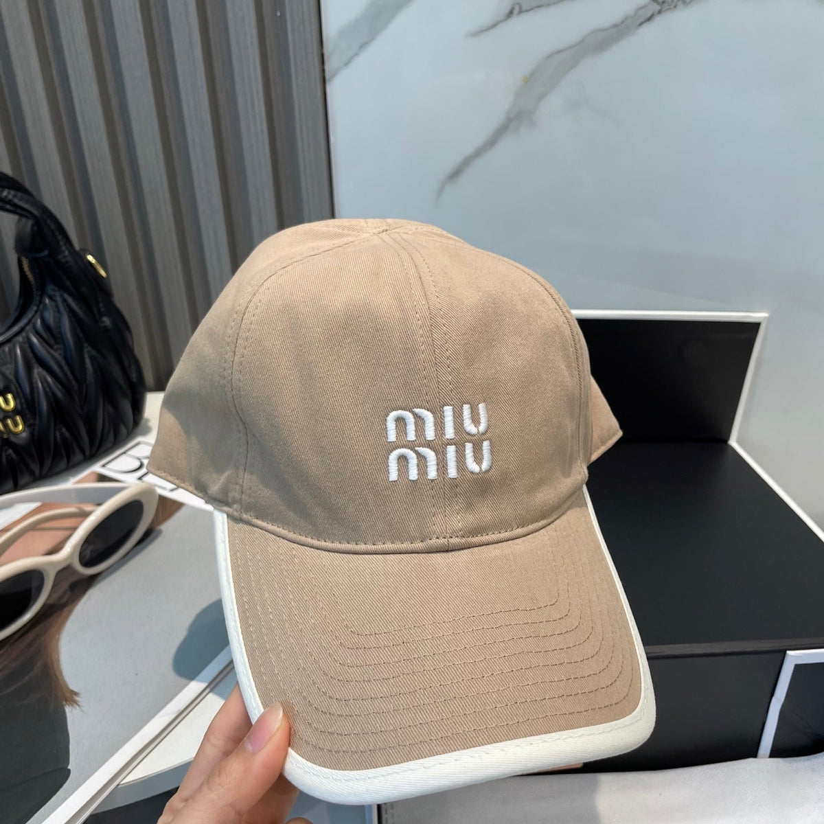 MIU MIU MM BASEBALL CAP IN BEIGE FABRIC STYLE 4