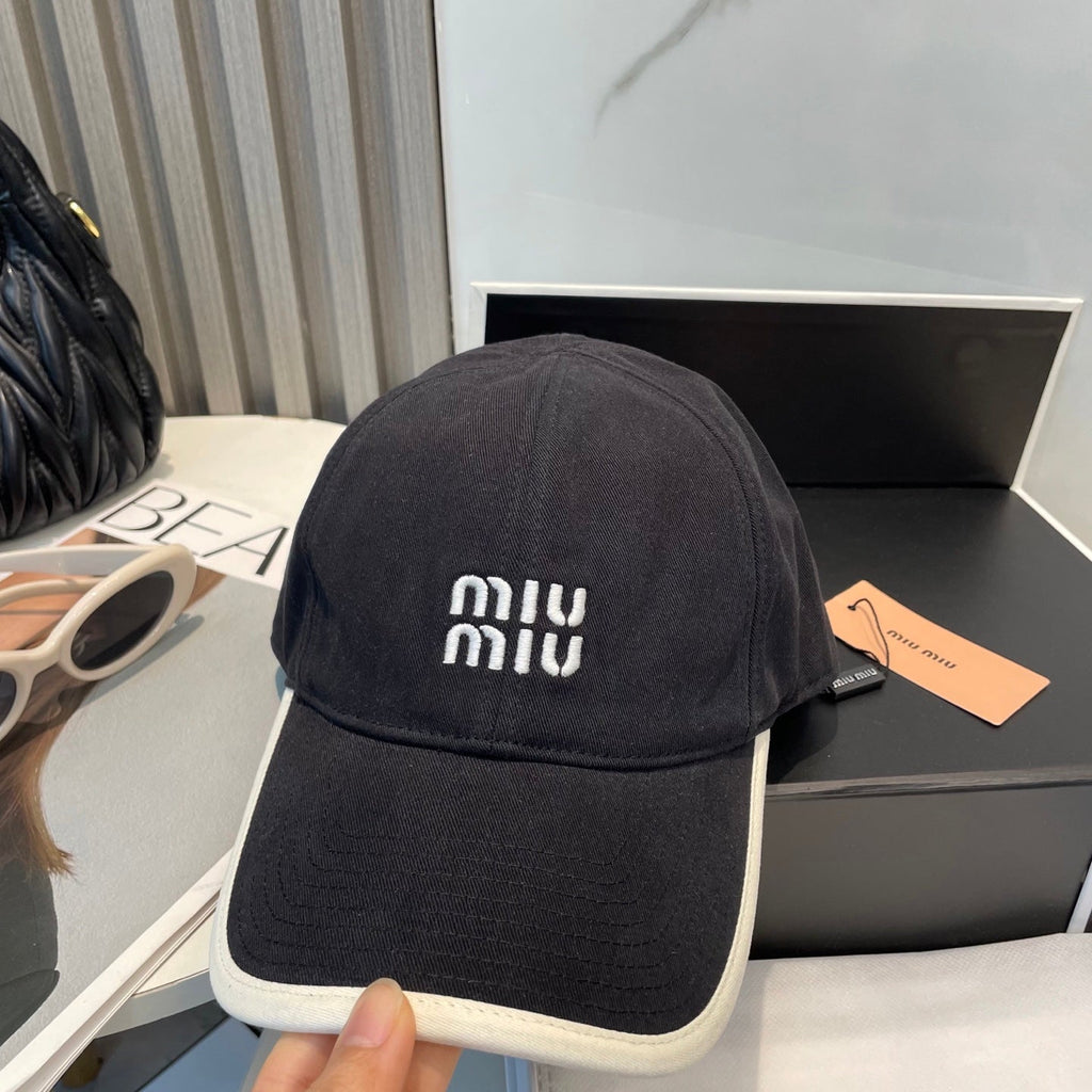 MIU MIU MM BASEBALL CAP IN BLACK AND WHITE FABRIC STYLE 2