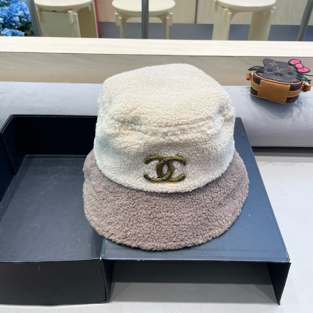 CHANEL BUCKET HAT IN BEIGE MIX WENGE BROWN LAMB WOOL 431623