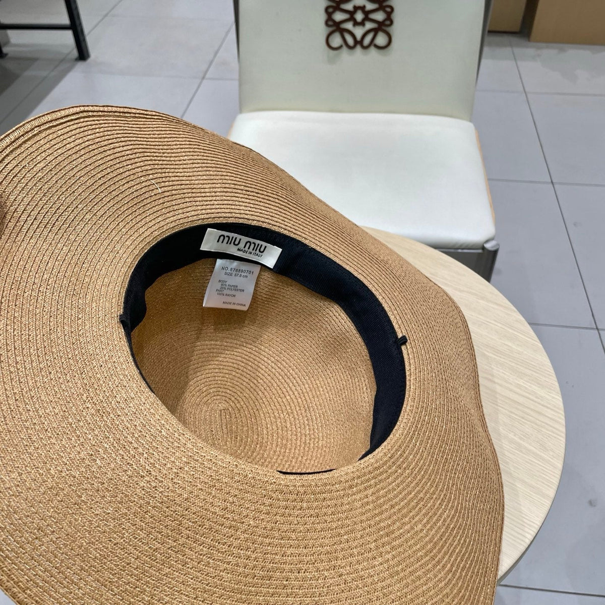 MIU MIU MM WIDE-BRIM BEACH HAT IN BEIGE WITH FABRIC BOW