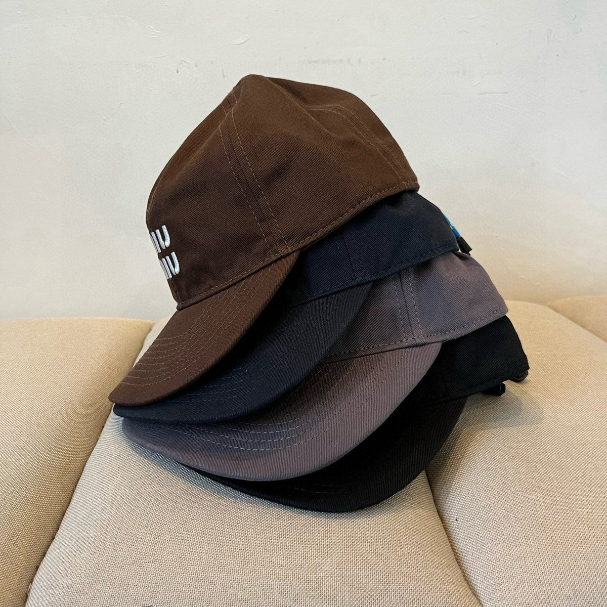 MIU MIU MM BASEBALL CAP IN BLACK KHAKI FABRIC STYLE 7