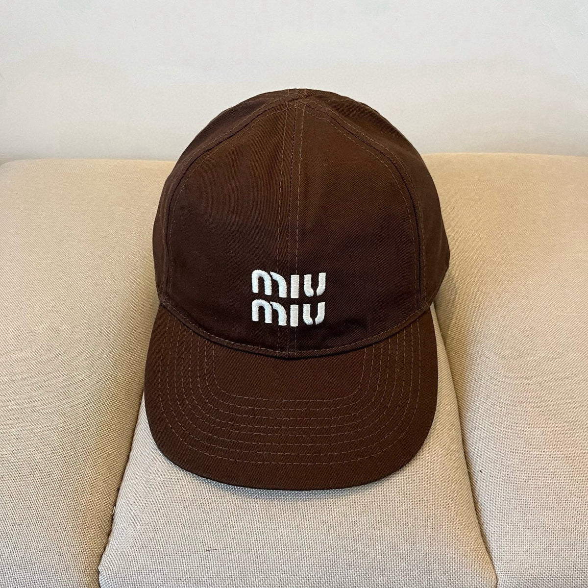 MIU MIU MM BASEBALL CAP IN BROWN KHAKI FABRIC STYLE 6