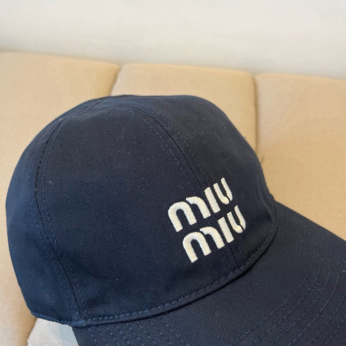 MIU MIU MM BASEBALL CAP IN NAVY BLUE KHAKI FABRIC STYLE 5